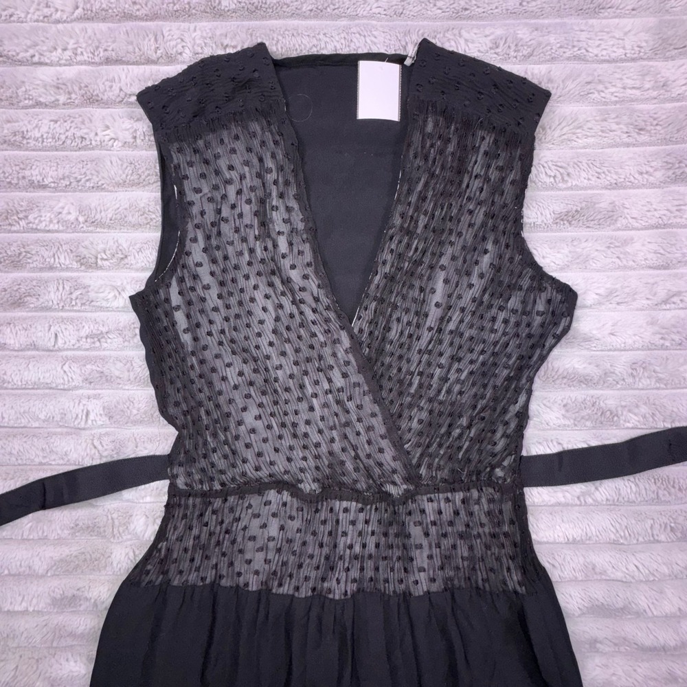 Sandro Paris Women's Small Black Swiss Dot Tiered Ruffle Dress Coquette Luxury - Picture 9 of 15